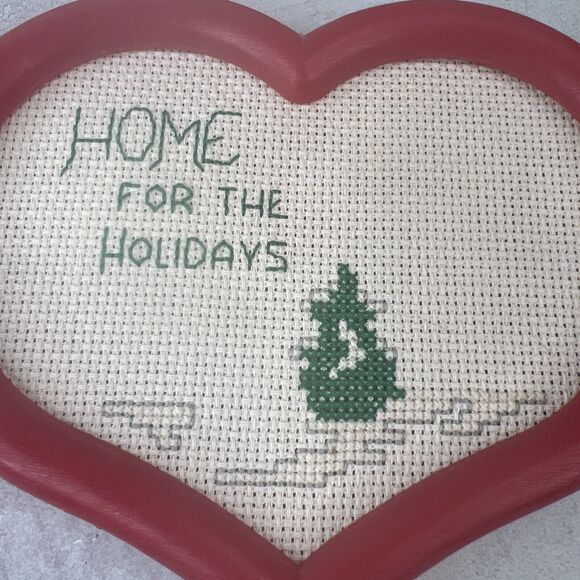 vintage cross stitch Home For the holidays In heart frame - Picture 2 of 6
